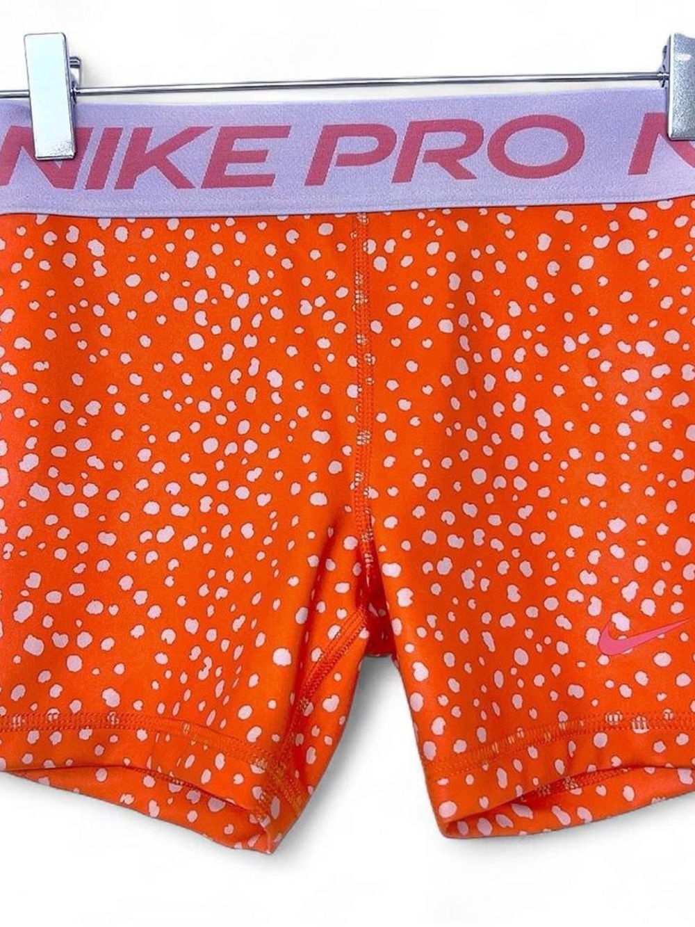 Nike Pro orange spandex shorts white polka dots active wear athletic yoga gym